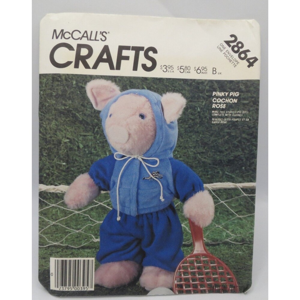 McCall's Crafts 2864 Stuffed Pinky Pig Doll & Clothes 1980s Vintage
